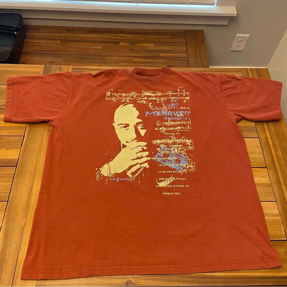Vintage Y2K Makaveli Brand Tupac 2Pac Rap Hip Hop Shirt 2XL Clay Bejeweled Bling